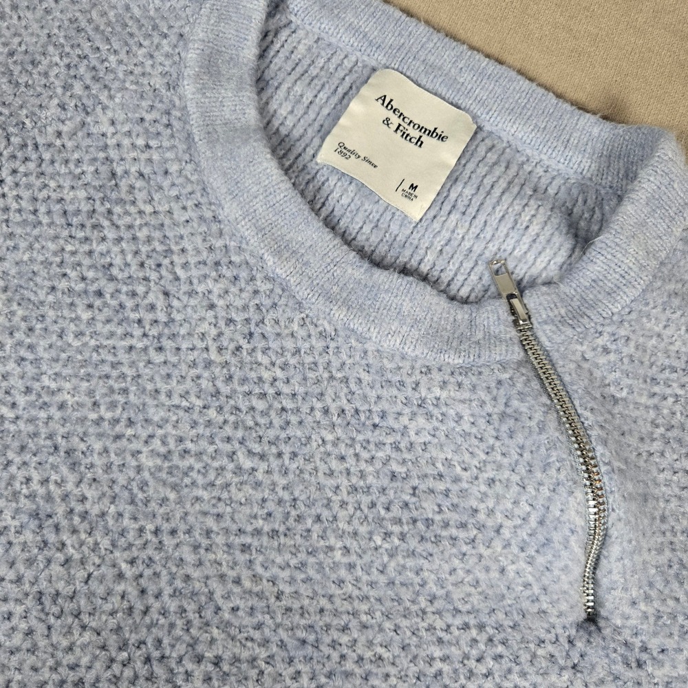 Abercrombie & Fitch Womens Medium Sweater‎ Pullover Blue Shoulder Zip Knit